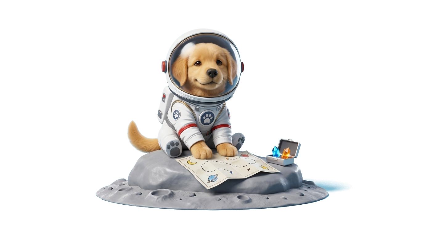 Alzor astronauta z mapą odkrywa księżycową skałę i turkusowe kryształy