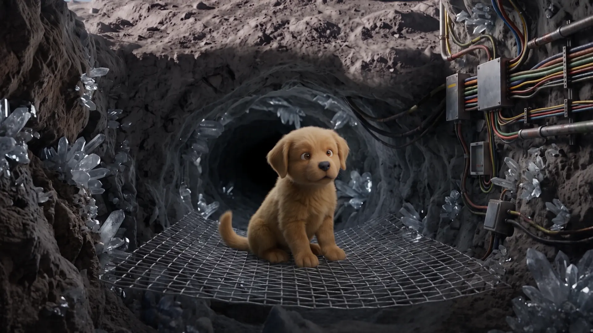 AIzor siedzi w podziemnym tunelu pod powierzchnią Księżyca